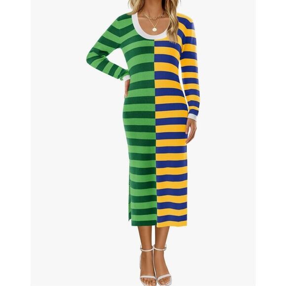 NEW Long Sweater Long Sleeve Striped Maxi Dress S - Picture 1 of 5